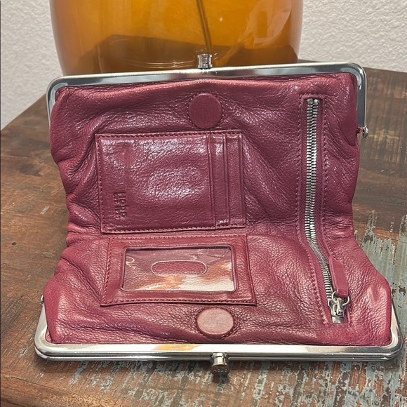 HOBO Burgundy Leather Clutch with Silver Trim - Picture 16 of 16